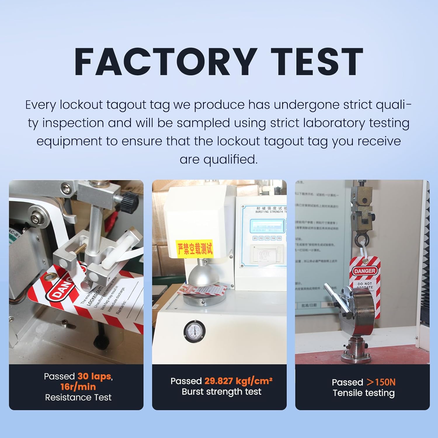OSHA Compliant LOTO lockout tagout tag in factory lab testing, laminated red and white by BOZZYS Factory