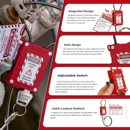 OSHA Compliant LOTO red plastic cable lockout padlock with warning label by BOZZYS Factory