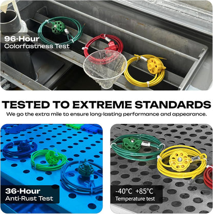 OSHA Compliant LOTO cable lockout devices, durable plastic, red, green, yellow by BOZZYS Factory