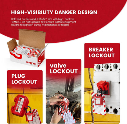 OSHA Compliant LOTO safety tags and lockout devices, red plastic, by BOZZYS Factory