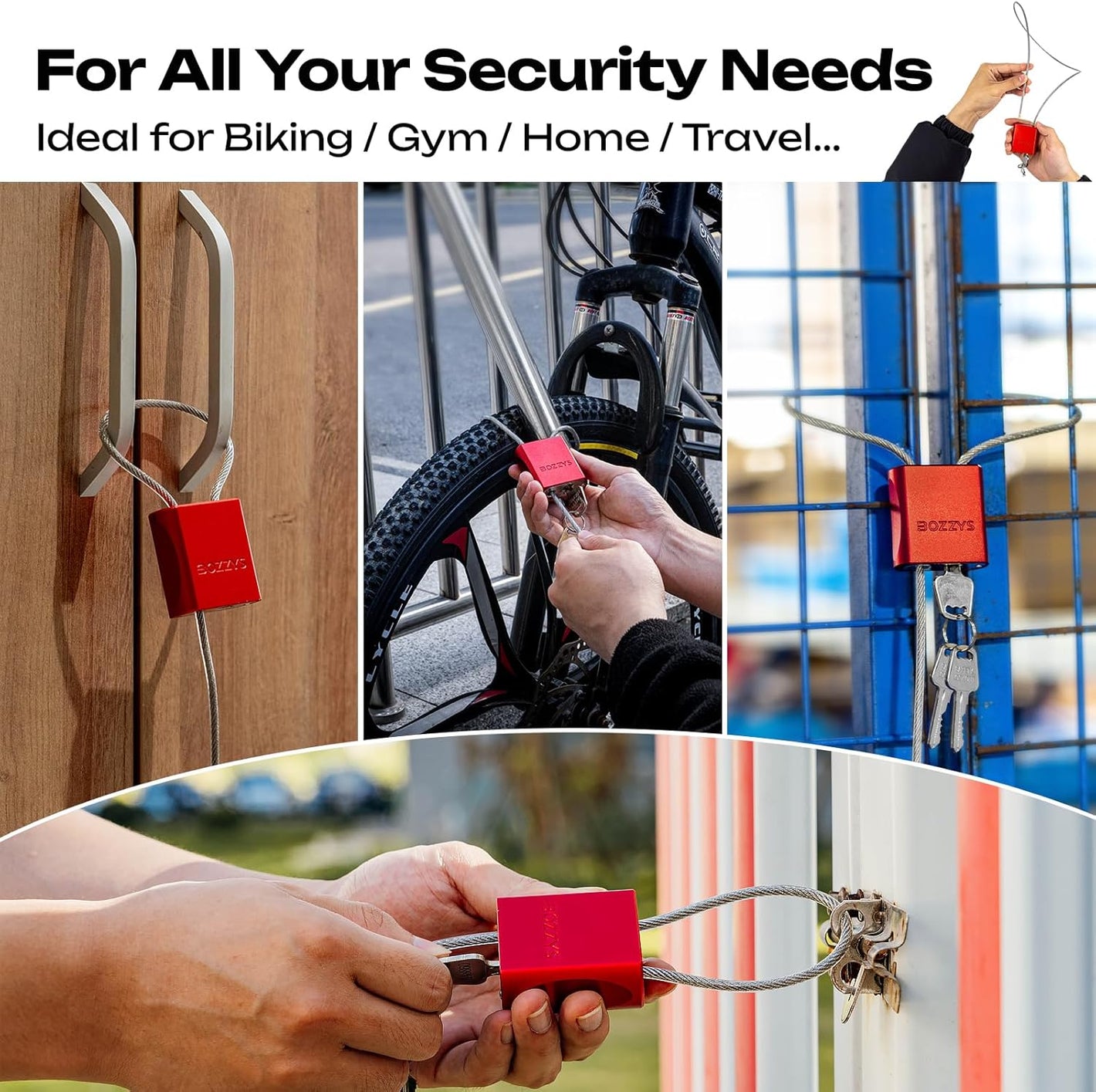 OSHA Compliant LOTO red cable padlock, metal body, used on bikes, lockers, gates by BOZZYS Factory