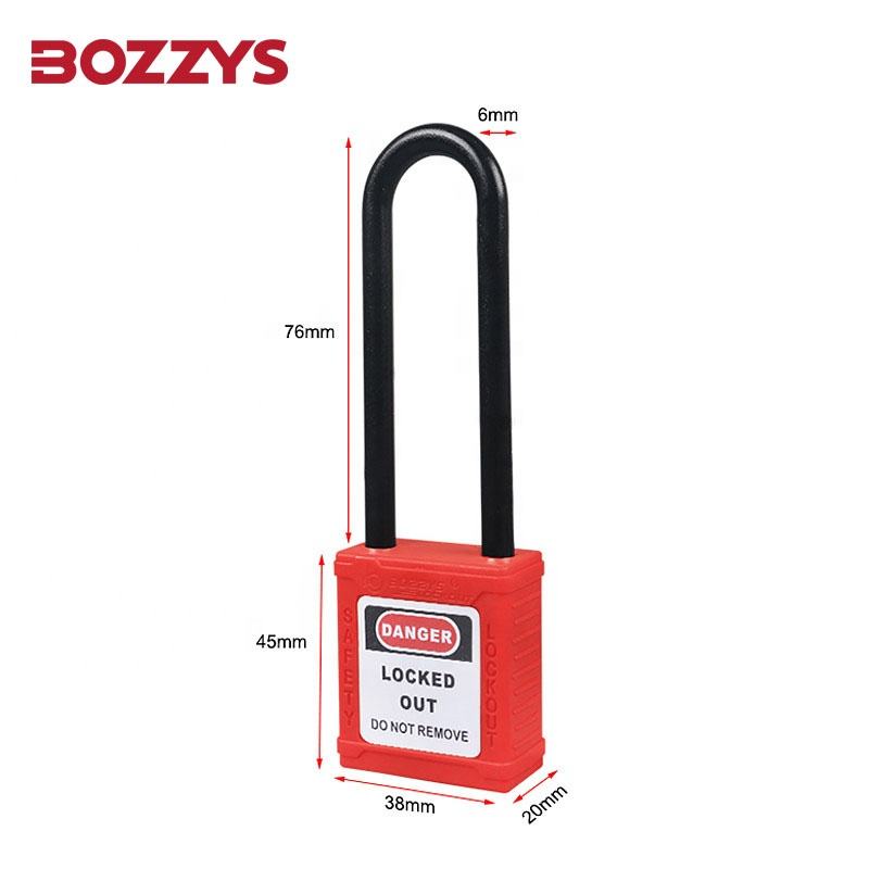 Insulated LOTO safety padlock 76mm, red non-conductive nylon body, OSHA compliant, BOZZYS