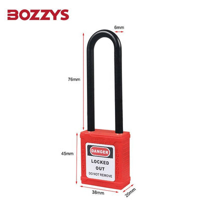 Insulated LOTO safety padlock 76mm, red non-conductive nylon body, OSHA compliant, BOZZYS