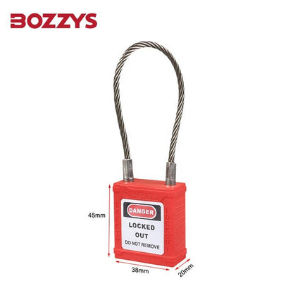 OSHA Compliant LOTO safety padlock, red plastic body with cable shackle by BOZZYS Factory