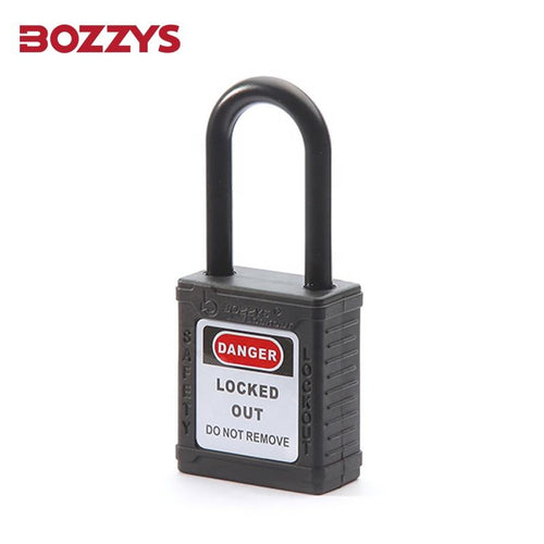 Mini insulated LOTO padlock 25mm, red non-conductive nylon body, OSHA compliant, BOZZYS