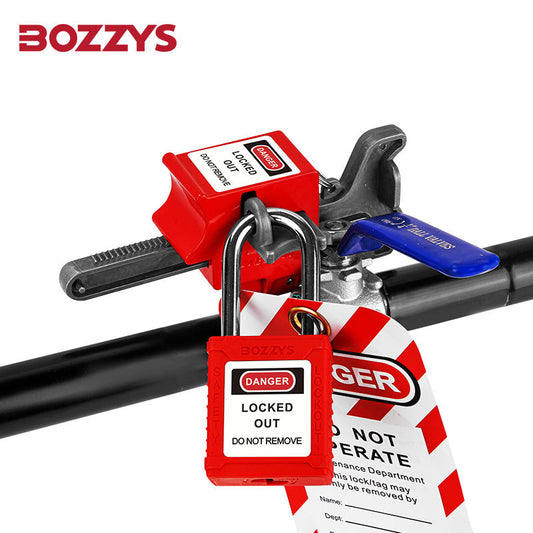 Aluminum ball valve lockout DN8–DN100, heavy-duty red metal LOTO safety device, BOZZYS