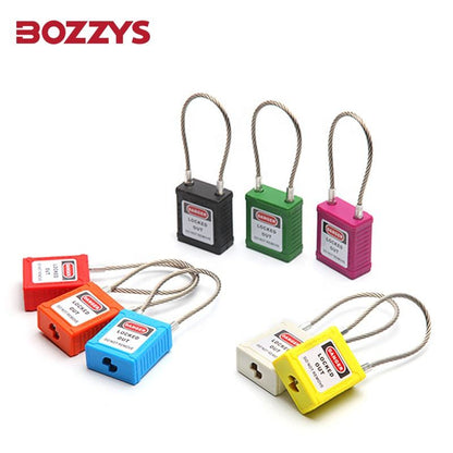 OSHA Compliant LOTO safety padlocks, colorful plastic bodies, steel cable shackles by BOZZYS Factory