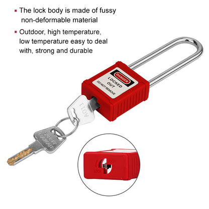 Long shackle LOTO padlock 76mm, red nylon body with steel shackle, BOZZYS