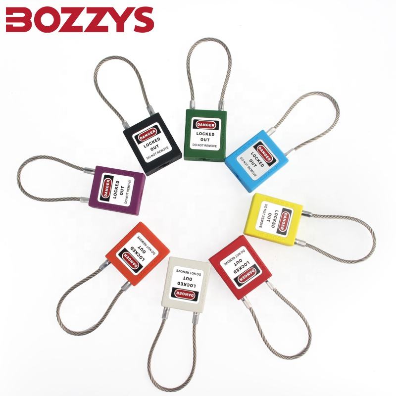 OSHA Compliant LOTO cable padlocks, assorted colors, steel shackle, by BOZZYS Factory