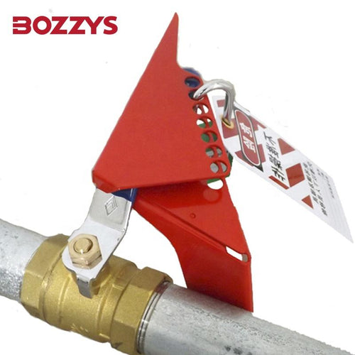 Ball valve lockout DN50–DN200 with 7 padlock holes, red steel LOTO device, BOZZYS