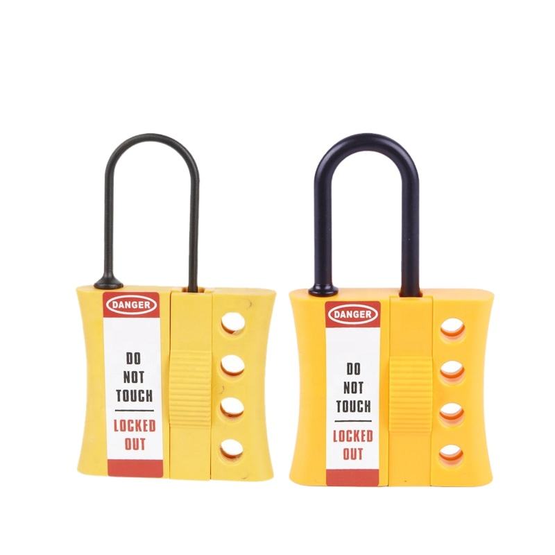 OSHA Compliant yellow plastic LOTO safety lockout hasps with warning labels by BOZZYS Factory