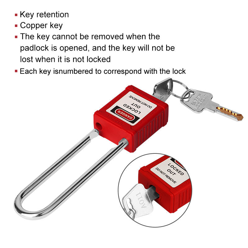 Long shackle LOTO padlock 76mm, non-conductive nylon, temperature resistant, BOZZYS