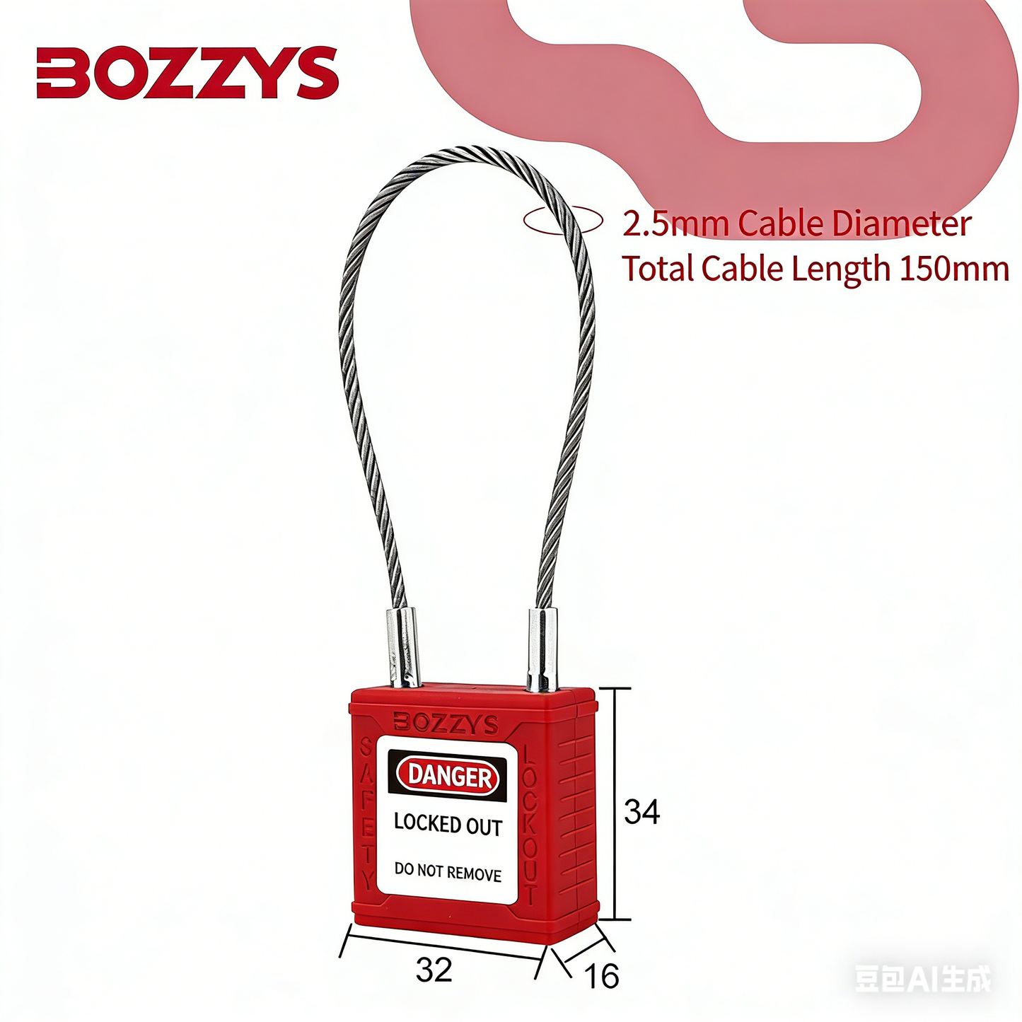 OSHA Compliant LOTO red cable lockout padlock, plastic body, 2.5mm cable by BOZZYS Factory