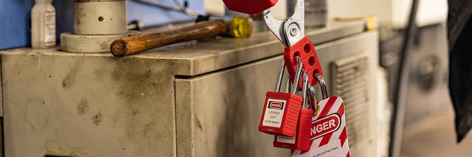 OSHA Compliant LOTO red safety padlocks and hasp, plastic and metal, by BOZZYS Factory