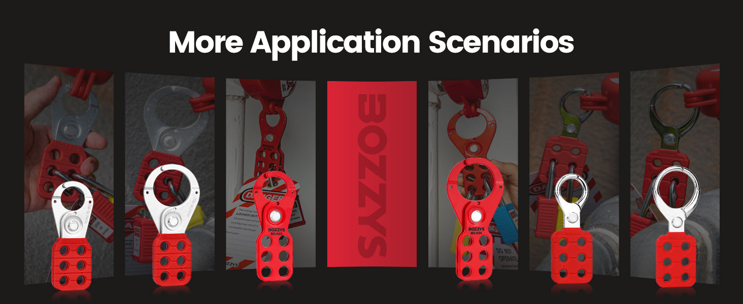 OSHA Compliant LOTO safety lockout hasps, red metal, multiple application scenarios by BOZZYS Factory
