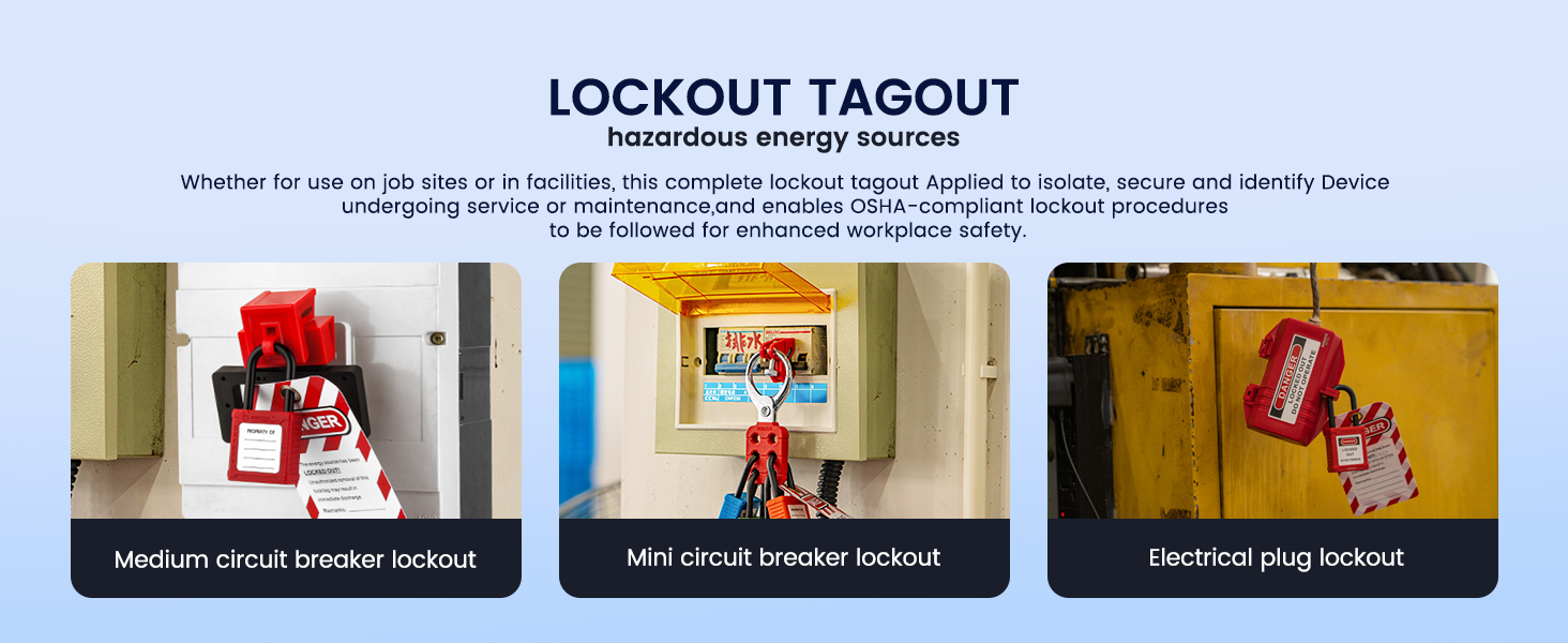 OSHA Compliant LOTO circuit breaker and electrical plug lockout devices in red plastic, by BOZZYS Factory
