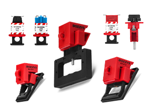OSHA Compliant LOTO circuit breaker lockout devices, red plastic and black metal, by BOZZYS Factory