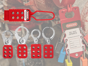 OSHA Compliant LOTO lockout hasp set, red metal multi-lock devices for industrial safety by BOZZYS Factory